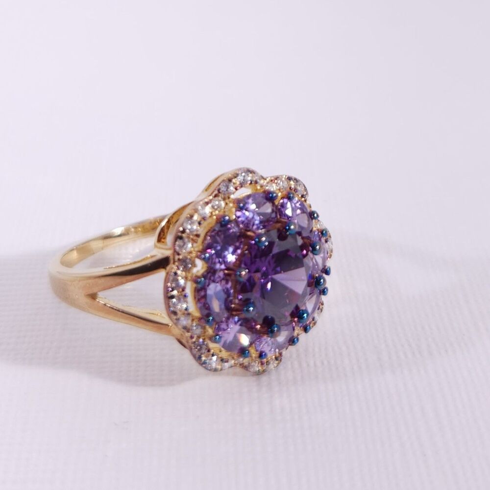 Simulated Purple Amethyst Ring 14k YG over Sterling Silver Size 9
